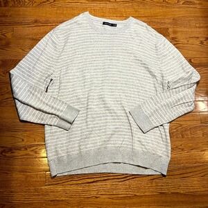 Nautica Sweater Mens 2XL Gray White Striped Pullover Preppy Casual Knit Cotton